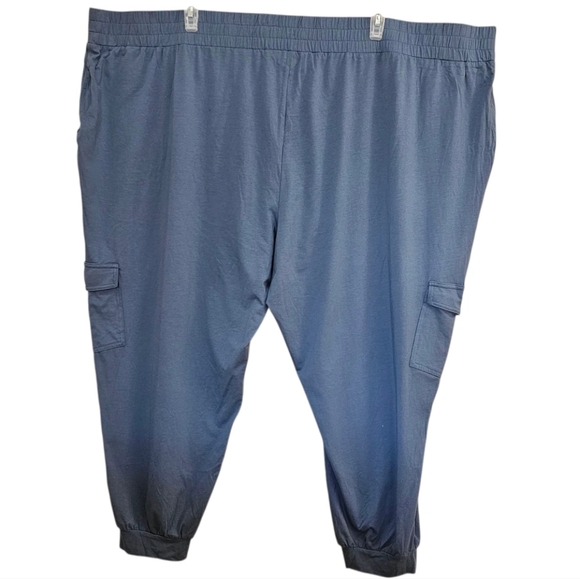 AnyBody 5X PLUS SZ Knit Smocked Waist Blue Pull On Joggers Pants - Picture 2 of 11